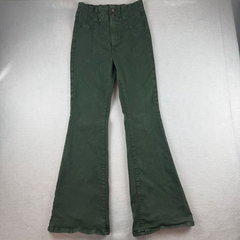 We The Free Free People Green Just Float On Flare Jeans High Rise Size 32
